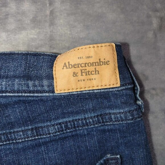Abercrombie & fitch blue jean shorts dark wash cuffed hem 2 W26 casual preppy - Picture 8 of 9